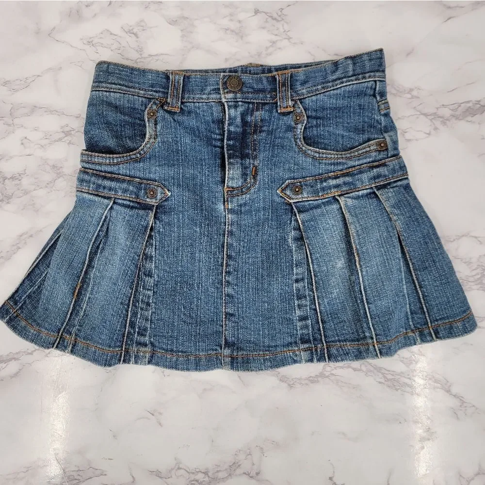 Children's Place Y2K Blue Jean Denim Pleated Mini Skirt Skort Built In Shorts